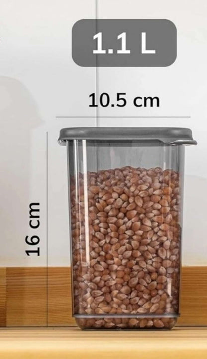 Plastic Grocery  Airtight Container  - 1100 ml (Pack of 6, Transparent, Grey)