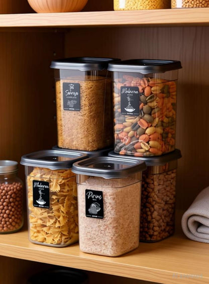 Plastic Grocery  Airtight Container  - 1100 ml (Pack of 6, Transparent, Grey)