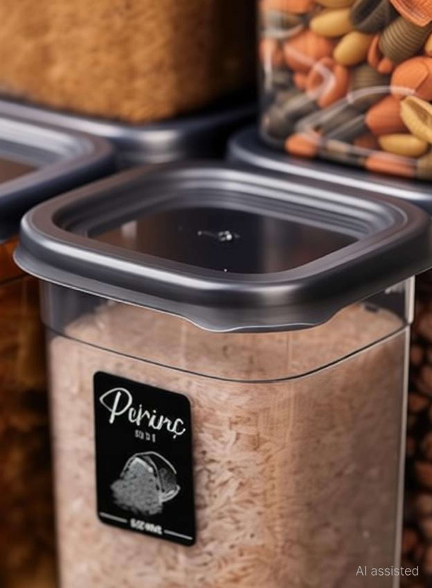 Plastic Grocery  Airtight Container  - 1100 ml (Pack of 6, Transparent, Grey)