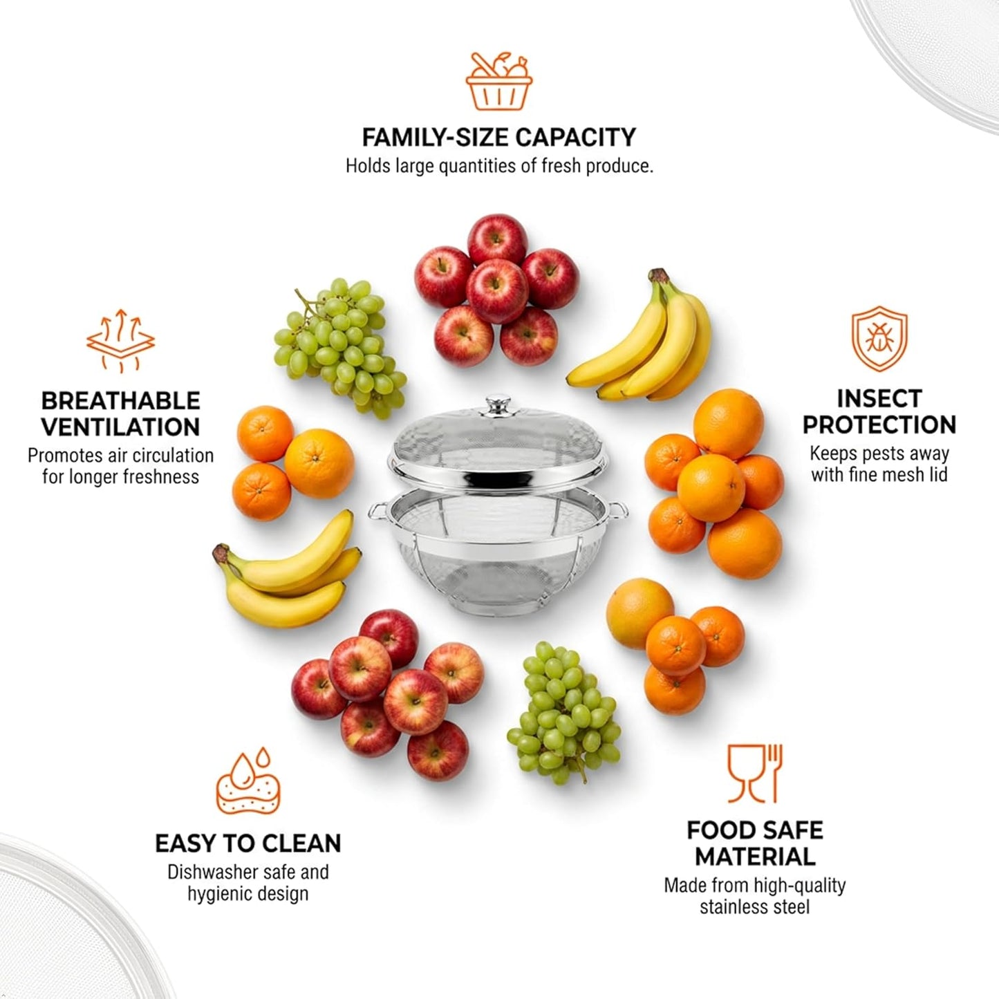 🔥Stainless Steel Fruit Vegetable Strainer Basket with Lid | Kitchen Colander & Steamer🔥
