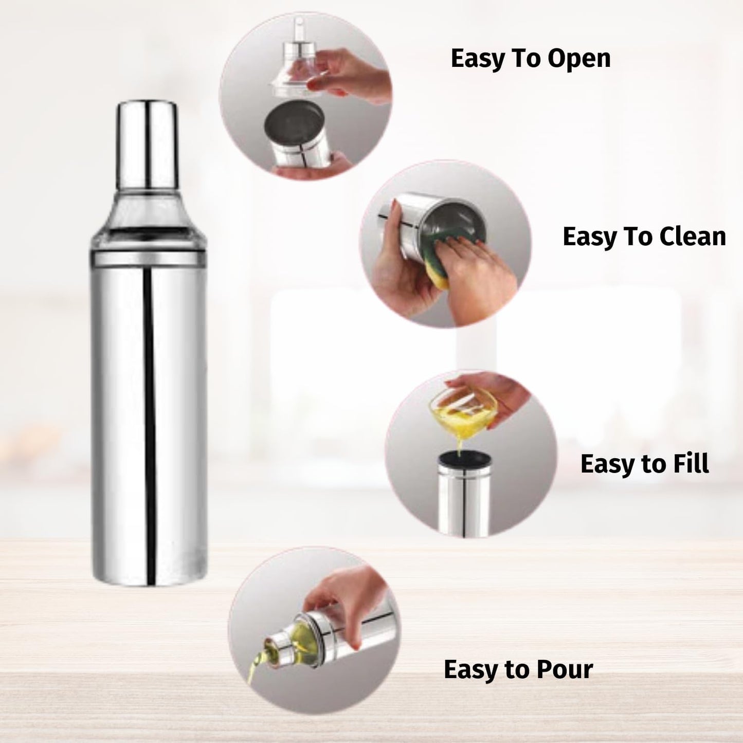 WELLIFIEDME™ Stainless Steel Oil Dispenser Pot with Lid, 1 L Capacity